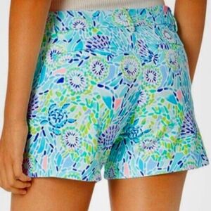 Lilly Pulitzer Size 4 Callahan Knit Short Blue lbiza Open Water Pockets Stretch